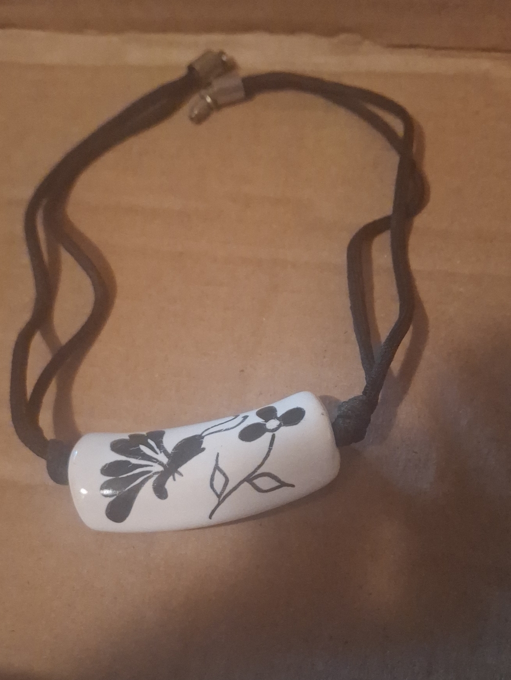 Hand-Painted White Ceramic Floral Choker Necklace Porcelain